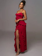 Mozision Elegant Ruffle Sexy Maxi Dress Women Spaghetti Strap Flower Party Dress image 2