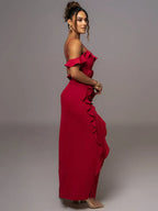 Mozision Elegant Ruffle Sexy Maxi Dress Women Spaghetti Strap Flower Party Dress image 3