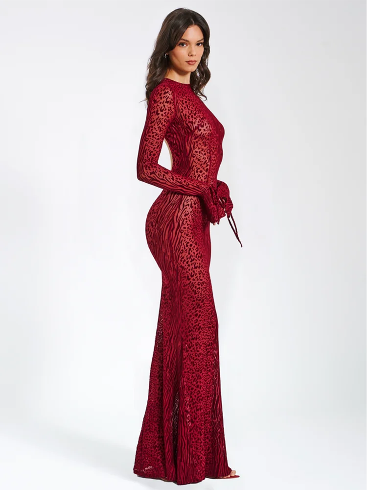 Elegant Red Striped Flare Dress image 3