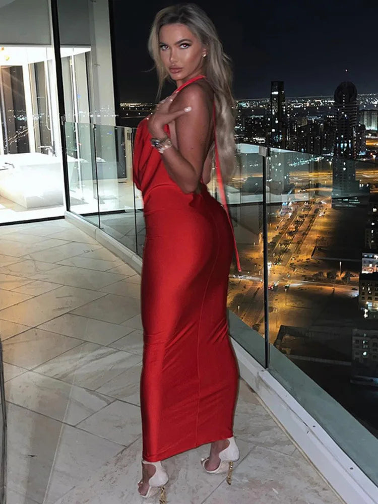Elegant Satin Deep V Neck Sleeveless Maxi Party Dress image 3
