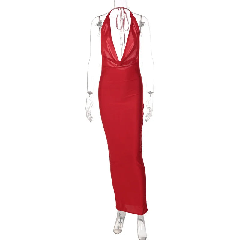 Elegant Satin Deep V Neck Sleeveless Maxi Party Dress image 8