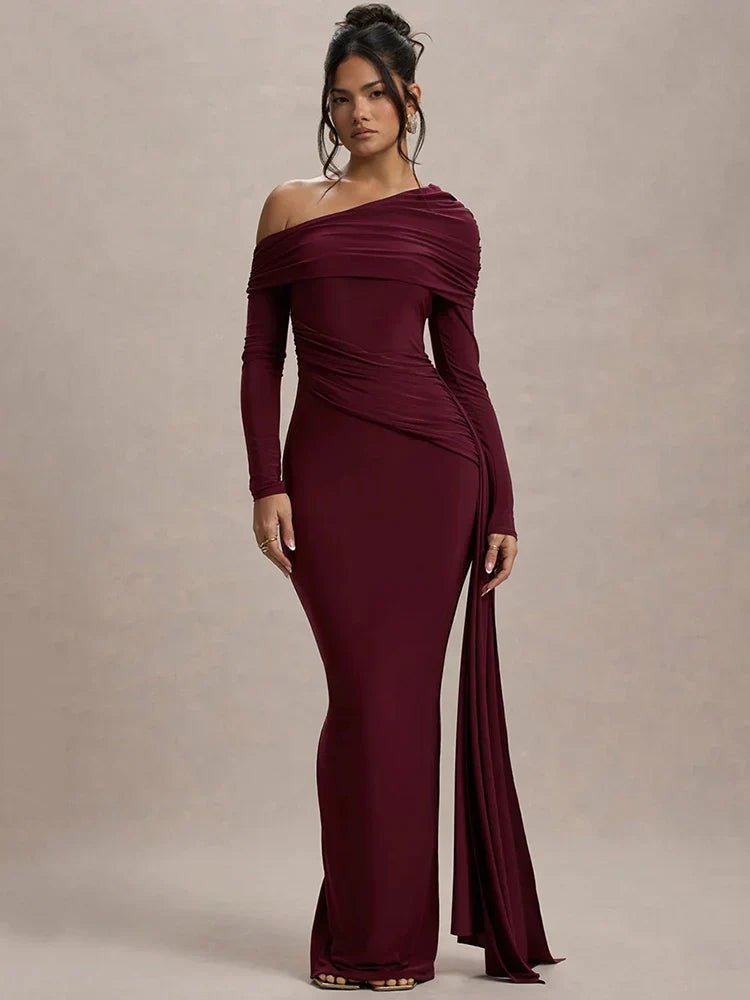 Skew Collar Long Sleeve Maxi Dress image 4