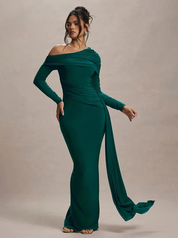 Skew Collar Long Sleeve Maxi Dress image 6
