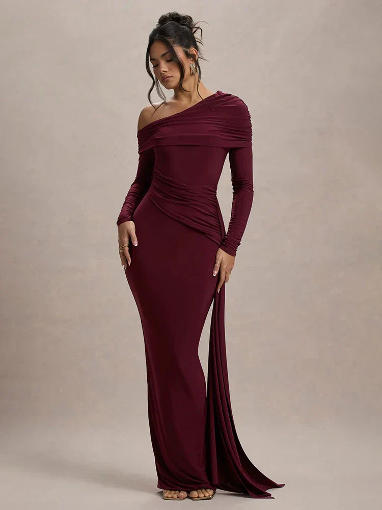 Skew Collar Long Sleeve Maxi Dress image 7