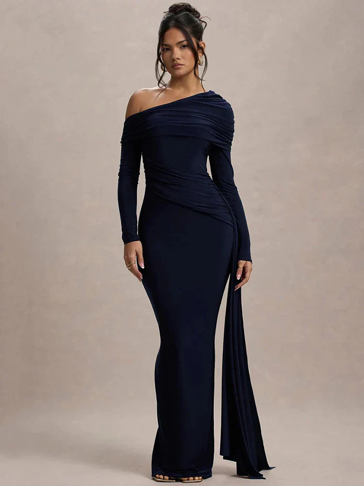 Skew Collar Long Sleeve Maxi Dress image 5