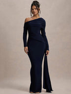Skew Collar Long Sleeve Maxi Dress image 5