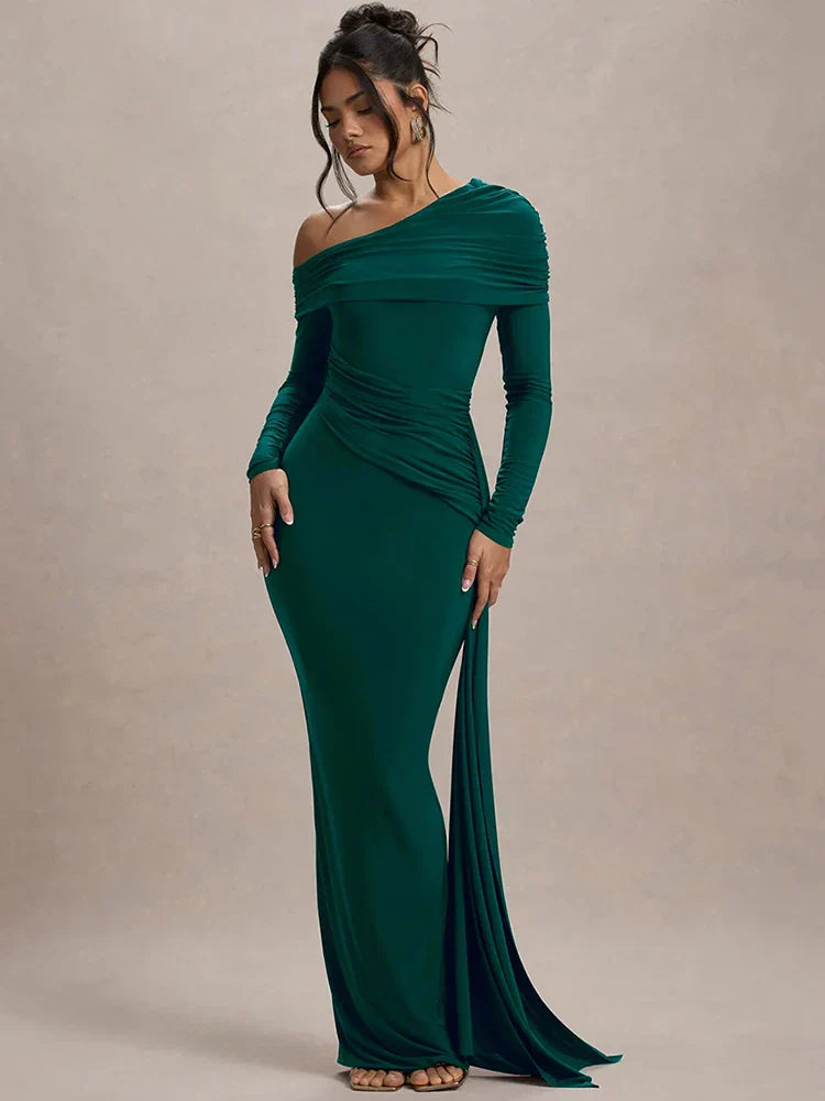 Skew Collar Long Sleeve Maxi Dress image 2