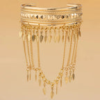 Metal Leaf Coin Tassel Open Bracelet image 3