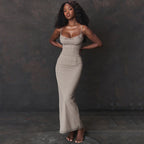 Sexy Cami V-neck Solid Color Bodycon Maxi Dress image 6