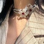 Iris Flower Silver Pearl NeckLace image 3