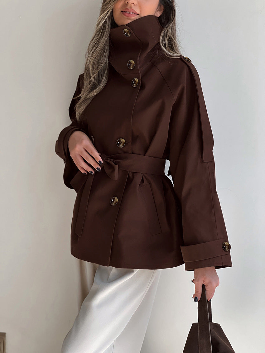 Turtleneck Double Breasted Waist Tie Coat image 1