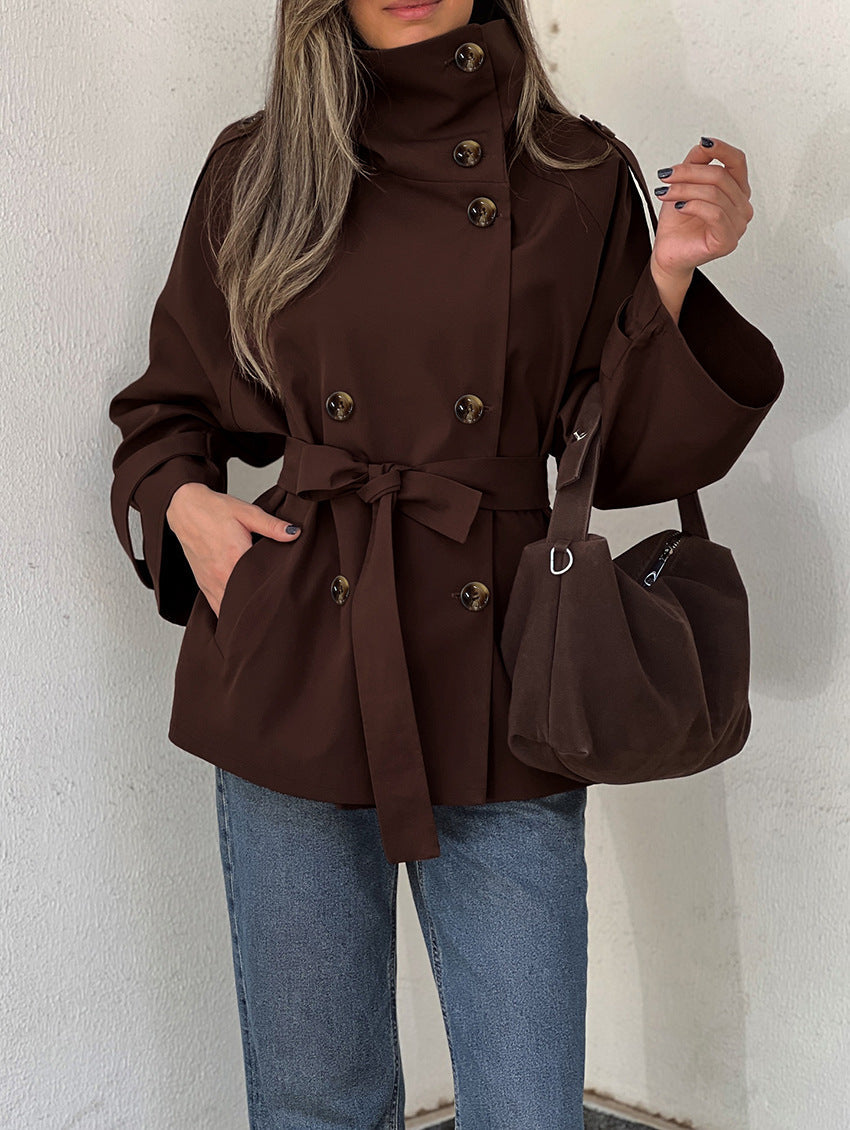 Turtleneck Double Breasted Waist Tie Coat image 2