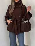 Turtleneck Double Breasted Waist Tie Coat image 2