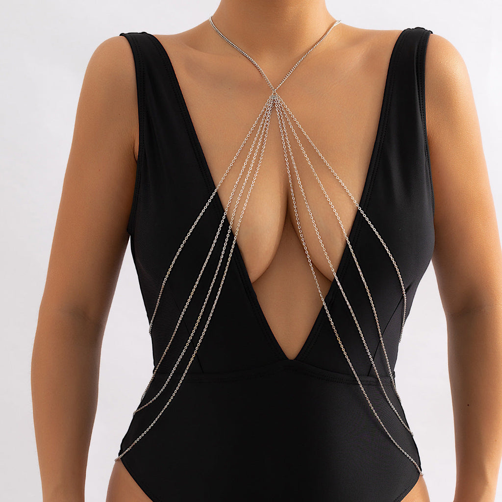 Sexy Minimalist Multi Layer Tassel Chest Body Chain image 6