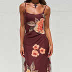 Floral Mesh Tie Split Bodycon Cami Party Dress image 10