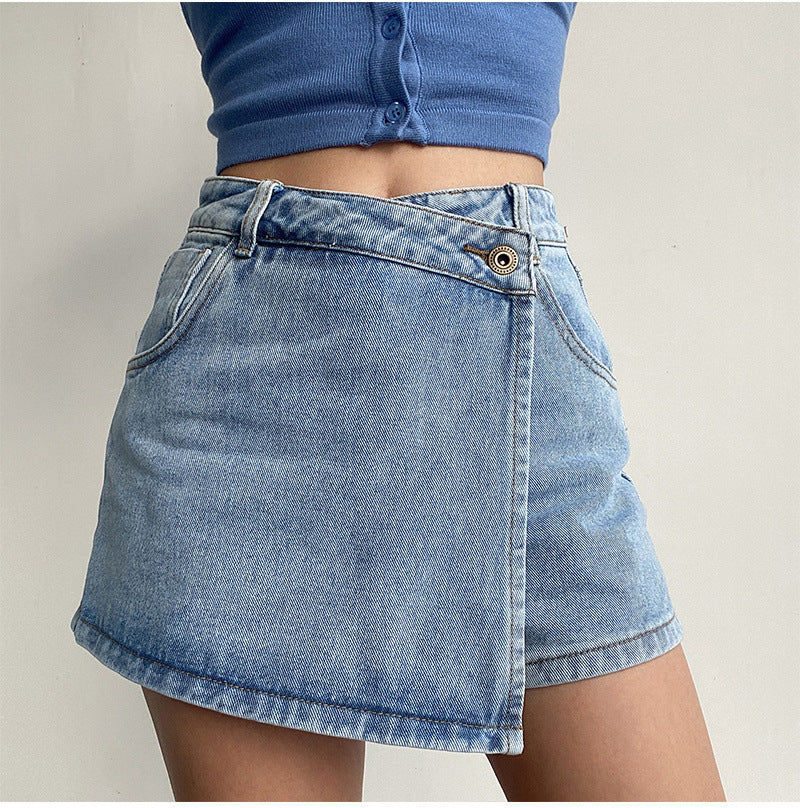 Two In One High Waist A Line Denim Shorts image 4