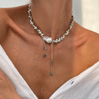 Minimalist Irregular Beaded Star Cross Tassel NeckLace image 2
