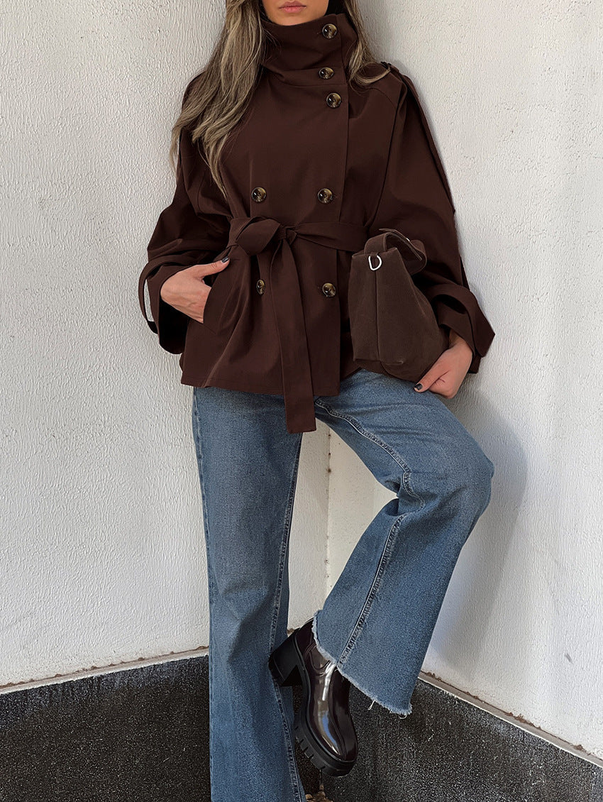 Turtleneck Double Breasted Waist Tie Coat image 4
