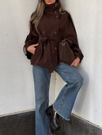Turtleneck Double Breasted Waist Tie Coat image 4