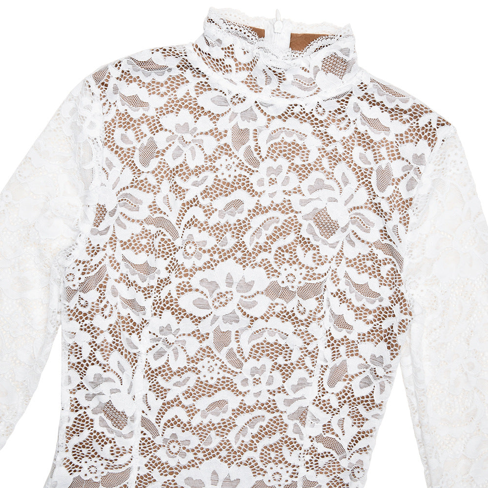 Round Neck Lace Long Sleeve Mermaid Midi Dress image 7