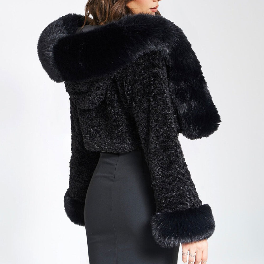 Solid Thickened Fur Collar Cropped Coat image 8