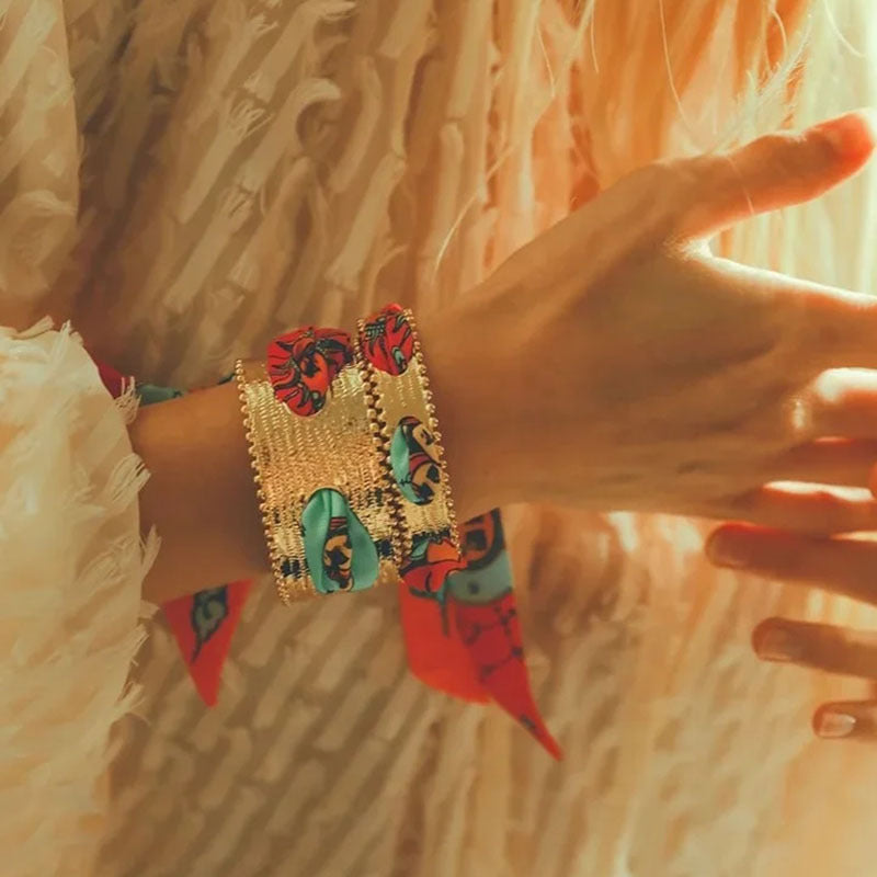 Vintage Color Scarf Matte Gold Open Bracelet image 5