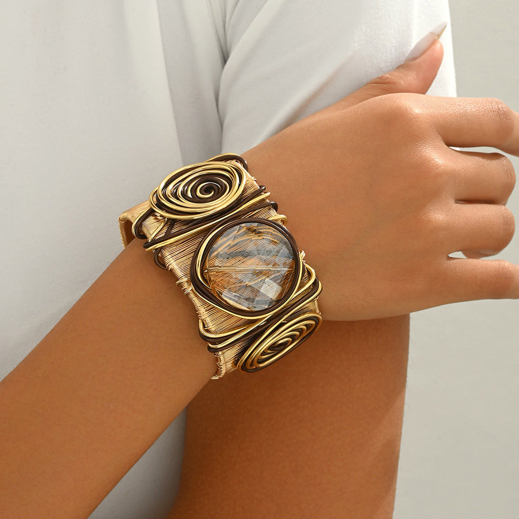 Twisted Round Gem Thread Open Bracelet image 2