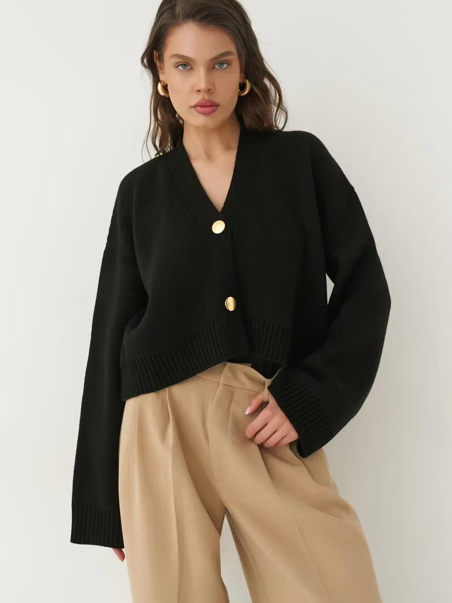 Custom Solid Color V-Neck Loose Knit Cardigan image 14