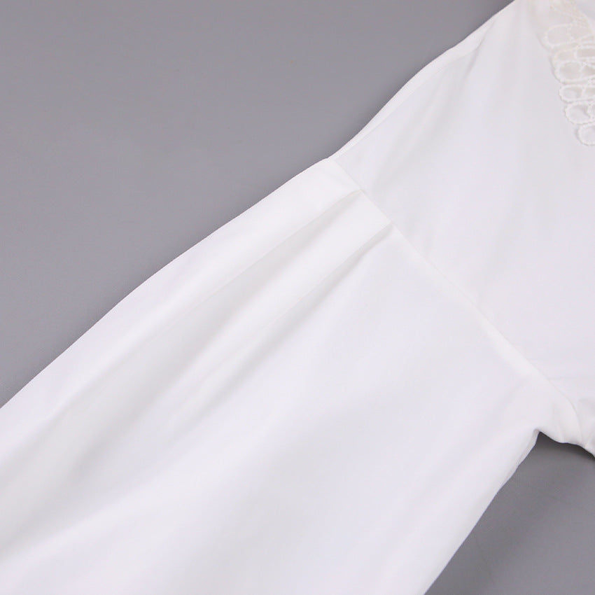 Ruffled Deep V-Neck Lace Trim Blouse image 6