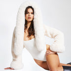 Solid Thickened Fur Collar Cropped Coat image 2