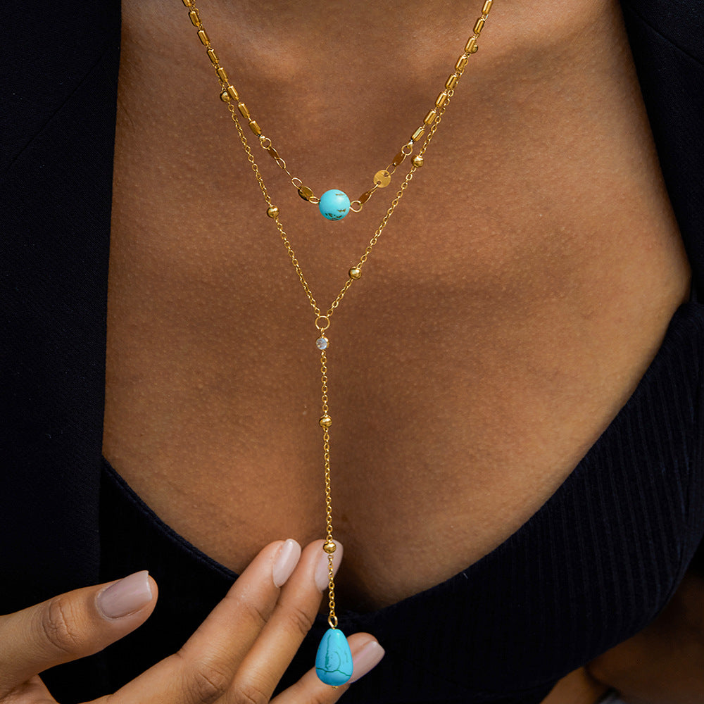 Titanium Blue Turquoise Double Layer Y-shaped NeckLace image 1