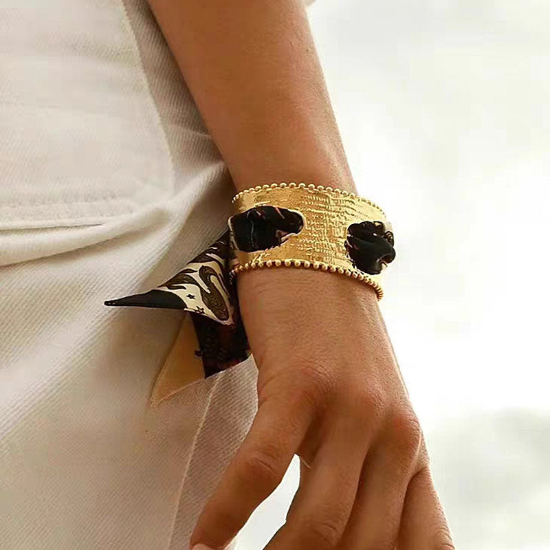 Vintage Color Scarf Matte Gold Open Bracelet image 1