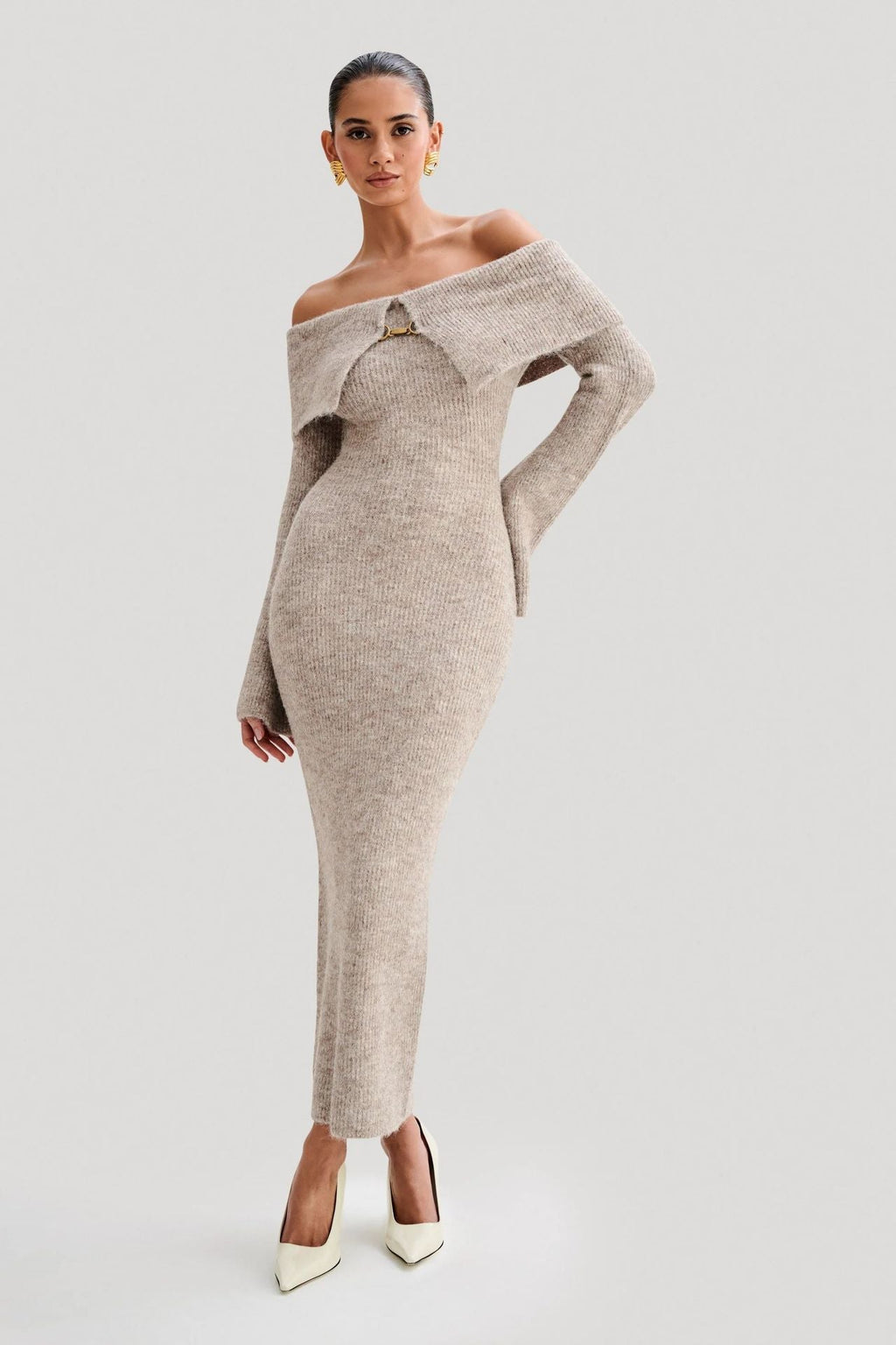 Slim Fitted Off-Shoulder Long Sleeve Sweater Dress image 2