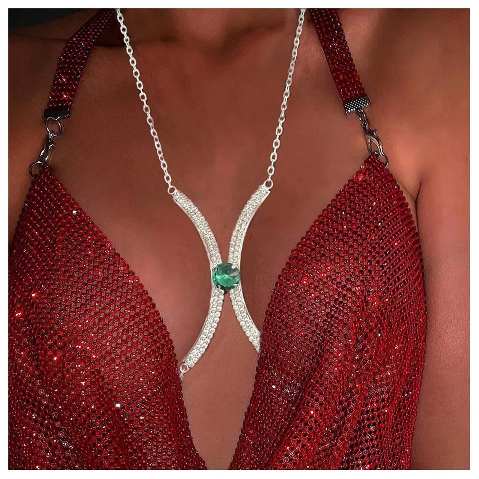 Sexy Minimalist Full Rhinestone Gem Chest Body Chain image 2