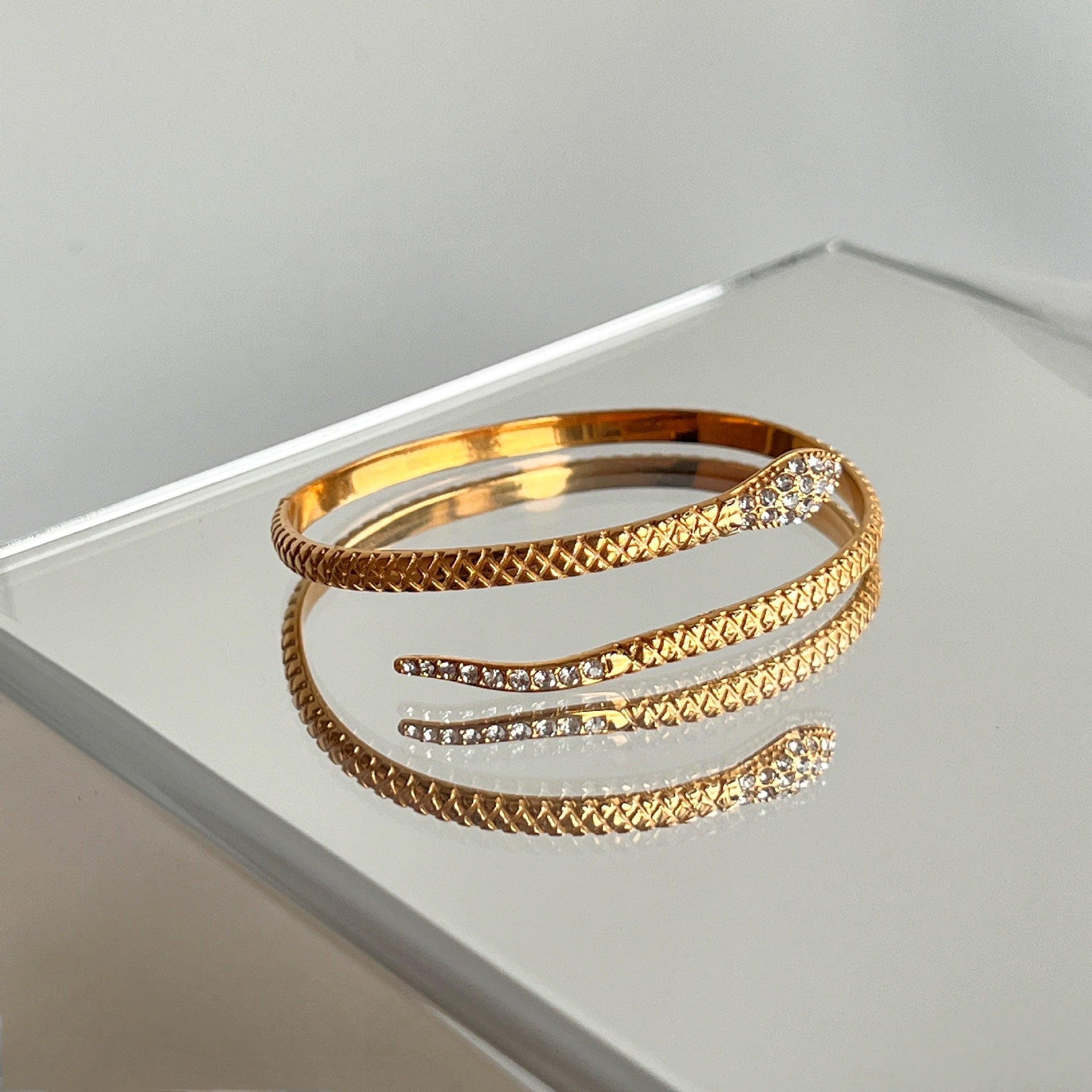 18K Plated Titanium Steel Zircon Snake Open Bracelet image 4