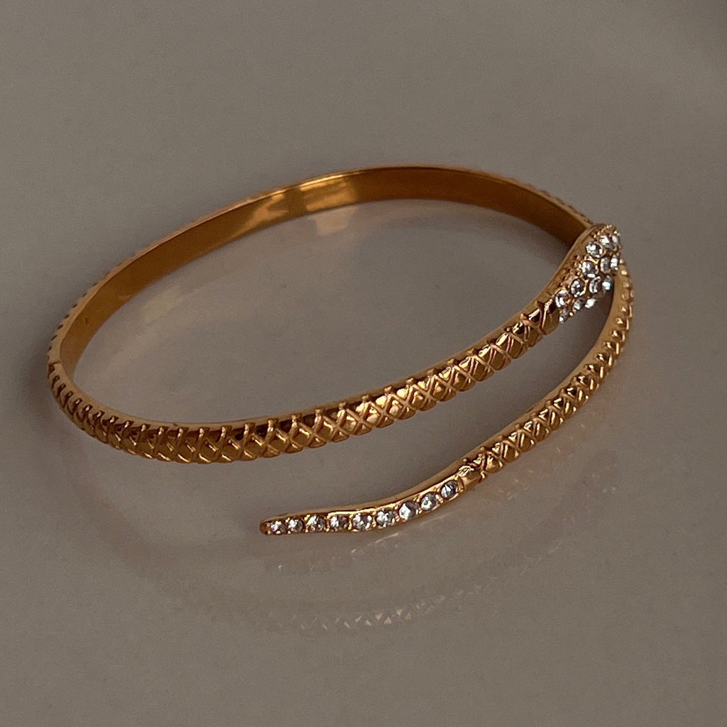 18K Plated Titanium Steel Zircon Snake Open Bracelet image 3