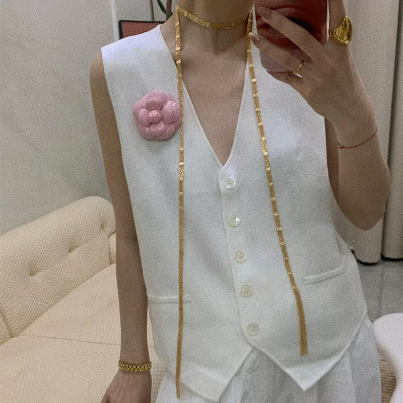 Gold Square Tassel Long Layered NeckLace image 3