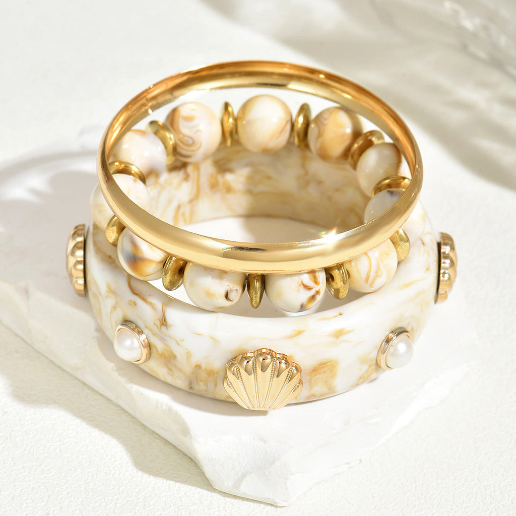 Shell Pearl Resin Bead Boho Layered Bracelet image 4
