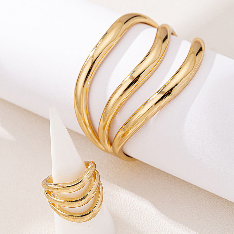 Two Piece Multi Layer Wave Metal Bracelet image 2