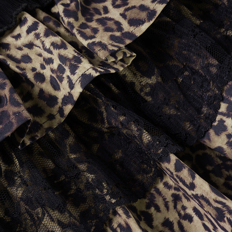 Leopard Print Tiered Lace Bow Mini Skirt image 7