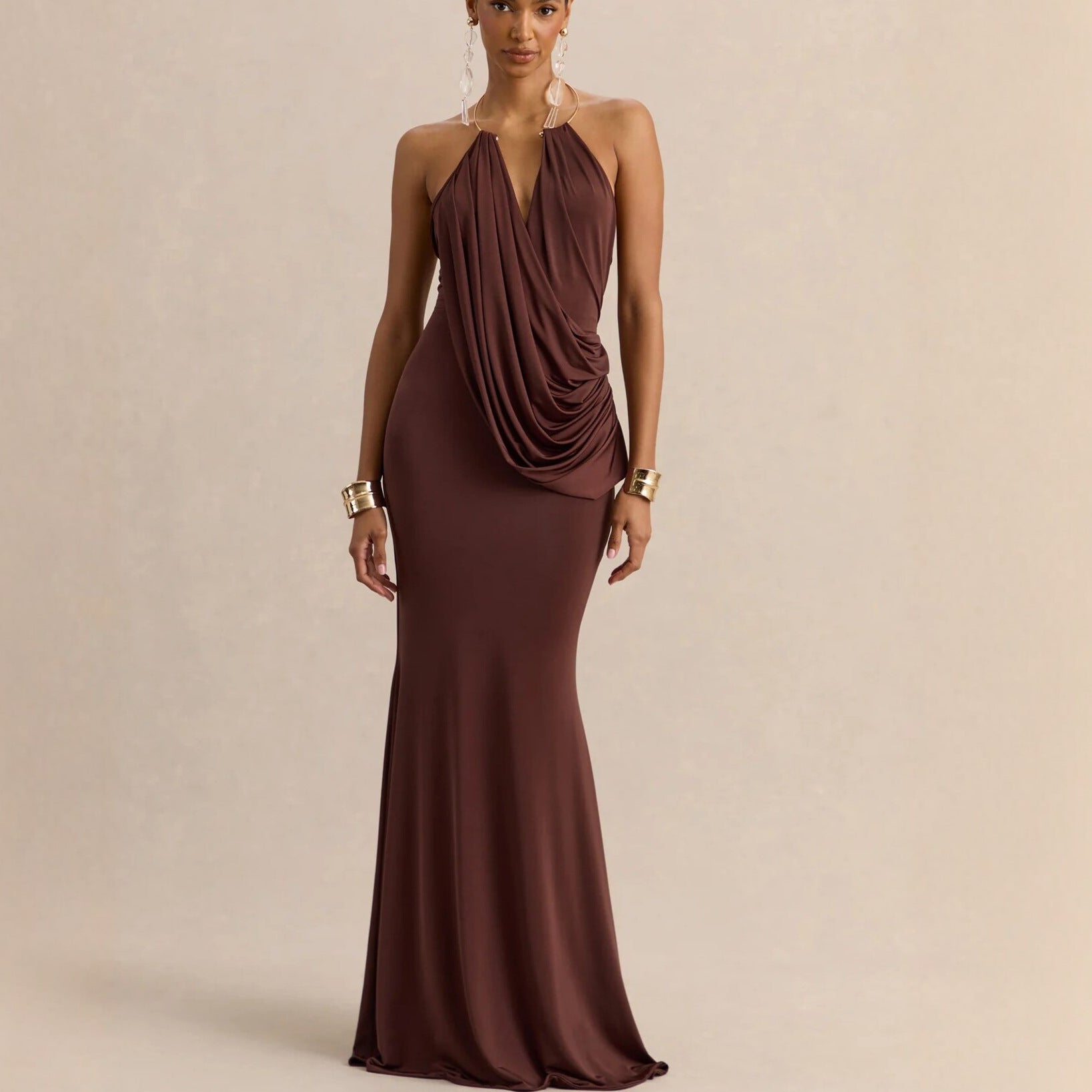 Ruffle Cowl Neck Bodycon Maxi Dress image 1