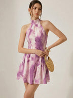 Halter Neck A Line Flowy Sleeveless Mini Dress image 5