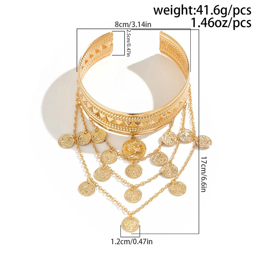 Metal Leaf Coin Tassel Open Bracelet image 6