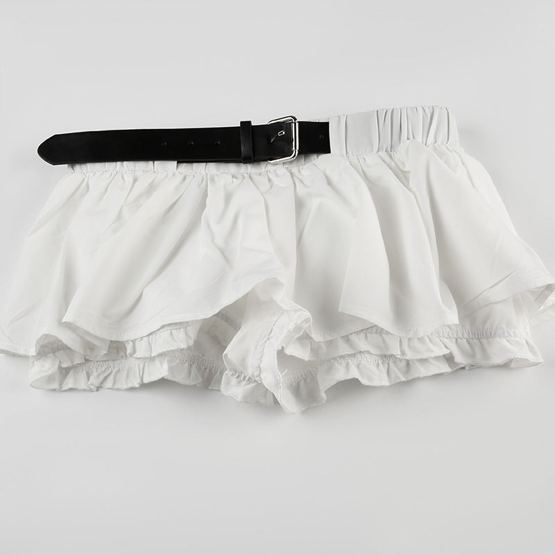 Color Block Low Waist Belt Ruffle A Line Mini Skirt image 4