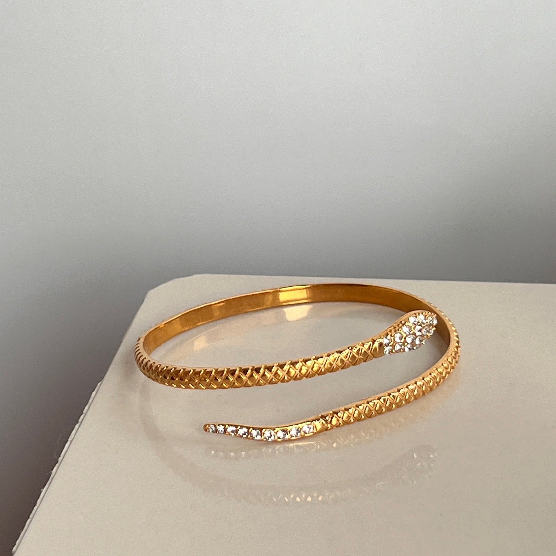 18K Plated Titanium Steel Zircon Snake Open Bracelet image 5