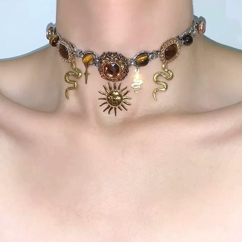 Double Layer Sunflower Cross Snake NeckLace image 3