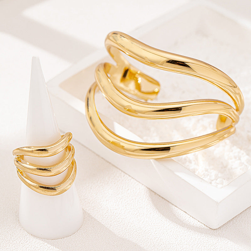 Two Piece Multi Layer Wave Metal Bracelet image 3