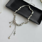 Minimalist Irregular Beaded Star Cross Tassel NeckLace image 3