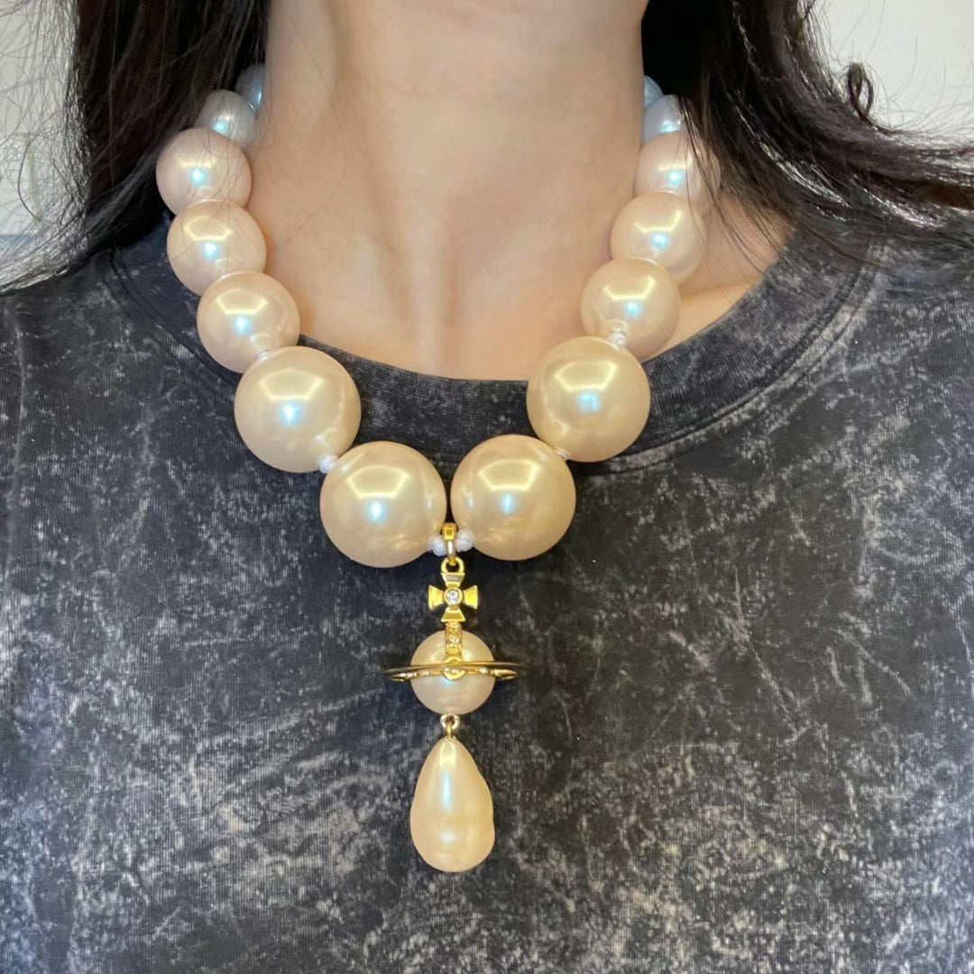 Big Pearl Drop Pendant Vintage Baroque NeckLace image 3