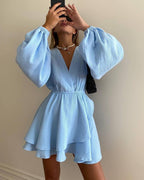 Fashion Solid Color Waist Cinching Mini Dress image 7